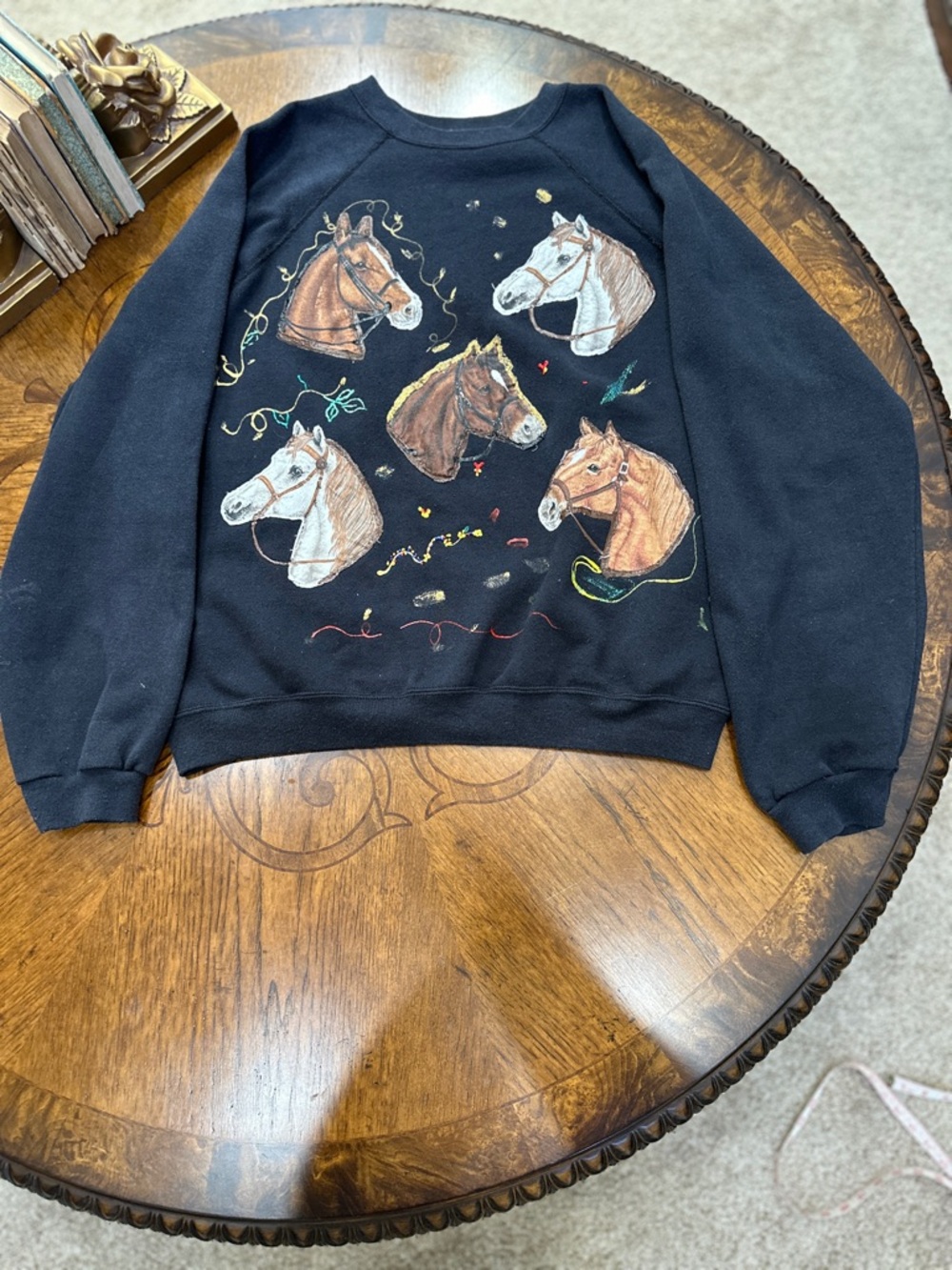 Tultex Sweatshirt 2XL Black Horse Puff Paint Art Western Coastal Cowgirl - Picture 12 of 12